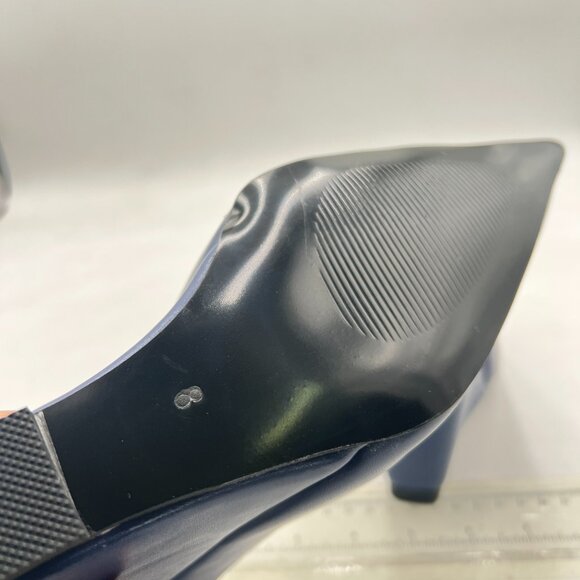 Wansseny Navy Chic Pointed Toe Wedge High Heel Mules Slip On Ladies Dressy Shoes - Picture 6 of 9